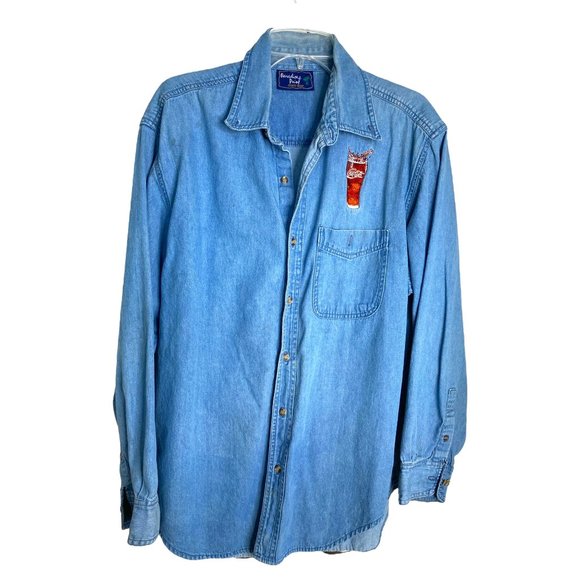 Paradise Point Other - Paradise Point Vtg. Blue Denim "Coca-Cola" Shirt with Pointed Collar Size XL Y2K